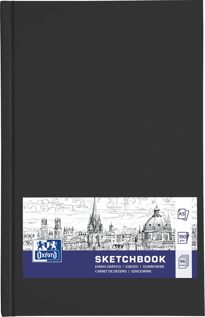 Oxford skitsebog - a5 - 96 ark - 100g papir - hårdt omslag - sort