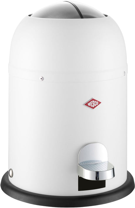 Wesco mini master kosmetikspand i mat hvid, pulverlakeret stålplade, kapacitet 6 liter, plastik inderspand, fodpedal