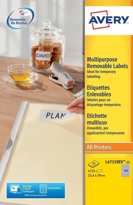Umærkede sans marque avery aftagelige etiketter, hvide, 25,4 x 10,0 mm, aftagelige