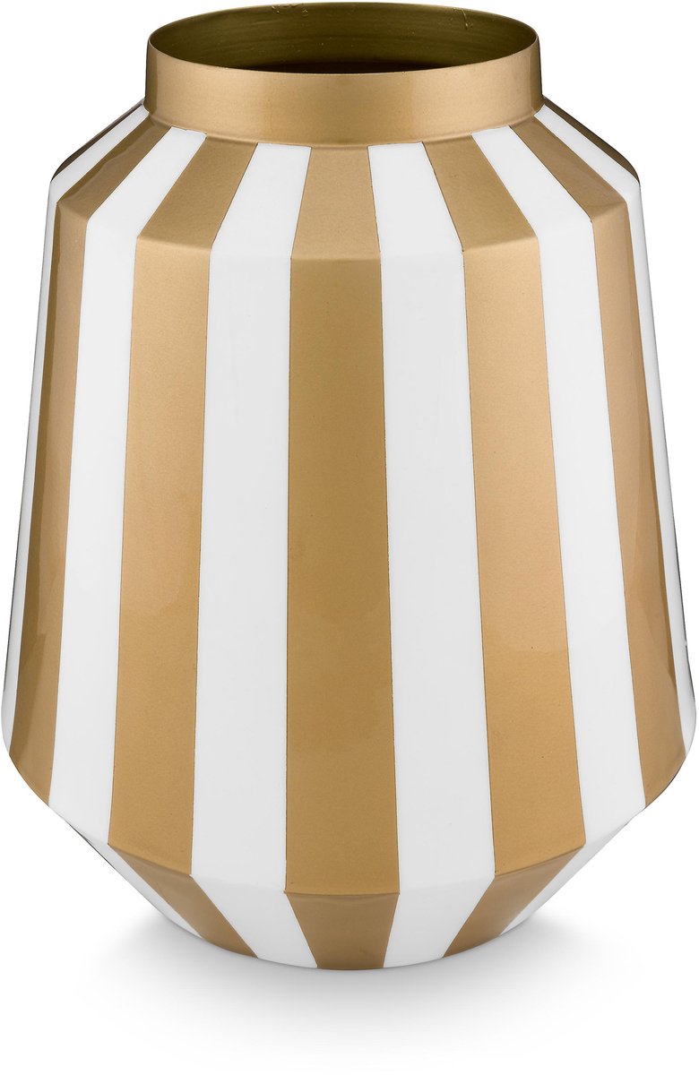 Pip studio vaas stripes - bloemenvaas van metaal - wit goud - 24x29cm