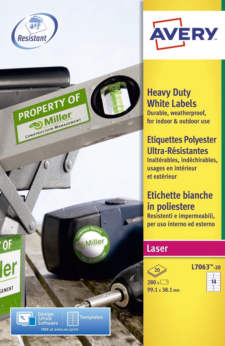 Avery hvide kraftige etiketter - laser - l7063