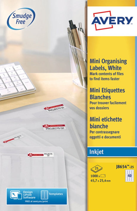 Avery inkjet label 45 - 7x25 - 4mm hvid 25 ark 40 labels pr.