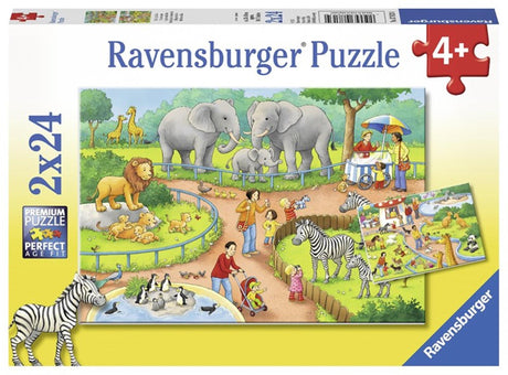 Ravensburger puslespil en dag i zoologisk have - 2x24 brikker - børnepuslespil