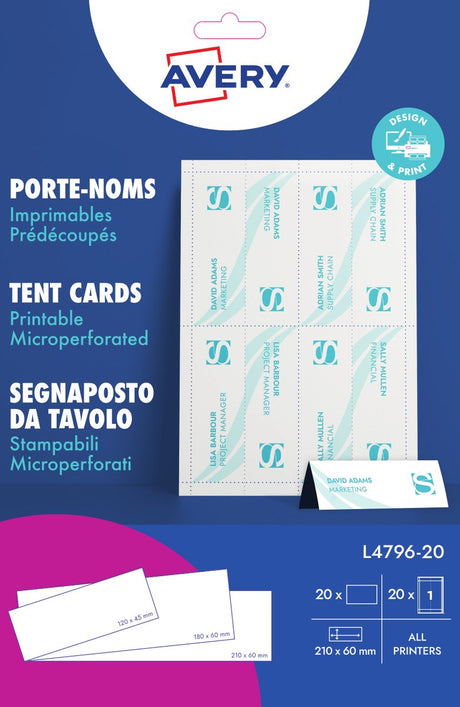 Umærkede sans marque avery visitkort til print 20 ark 20 stykker (størrelse 210 x 60 mm)