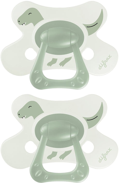 Difrax fopspeen natural - 18+ maanden - dino - groen - 2 stuks