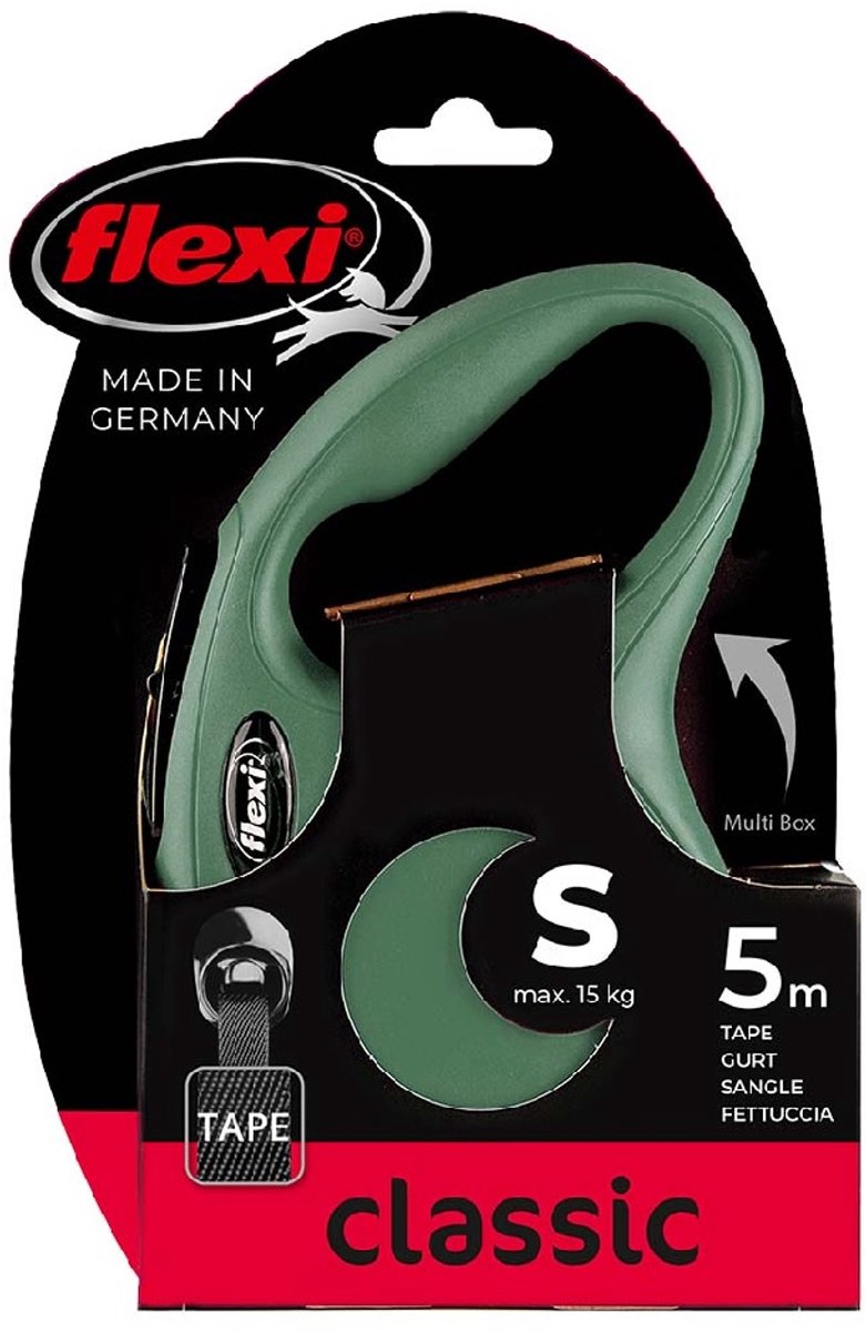 Flexi tilbagetrækkelig linje klassisk tape olivengrøn s - linje - grøn - grøn - op til 15 kg