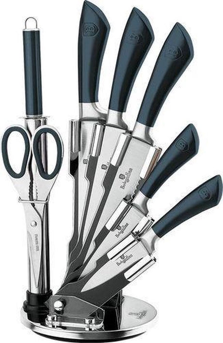 Berlingerhaus berlinger haus 2415 - 8-delt knivsæt - med holder - metallic line akvamarin udgave