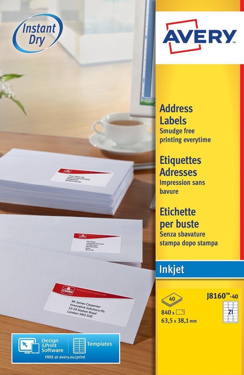 Avery hvid adresselabel - inkjet - j8160