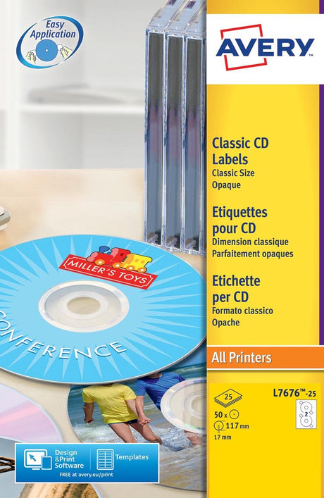 Umærkede sans marque avery cd-etiketter, hvid, ø 117,0 mm, permanent klæber