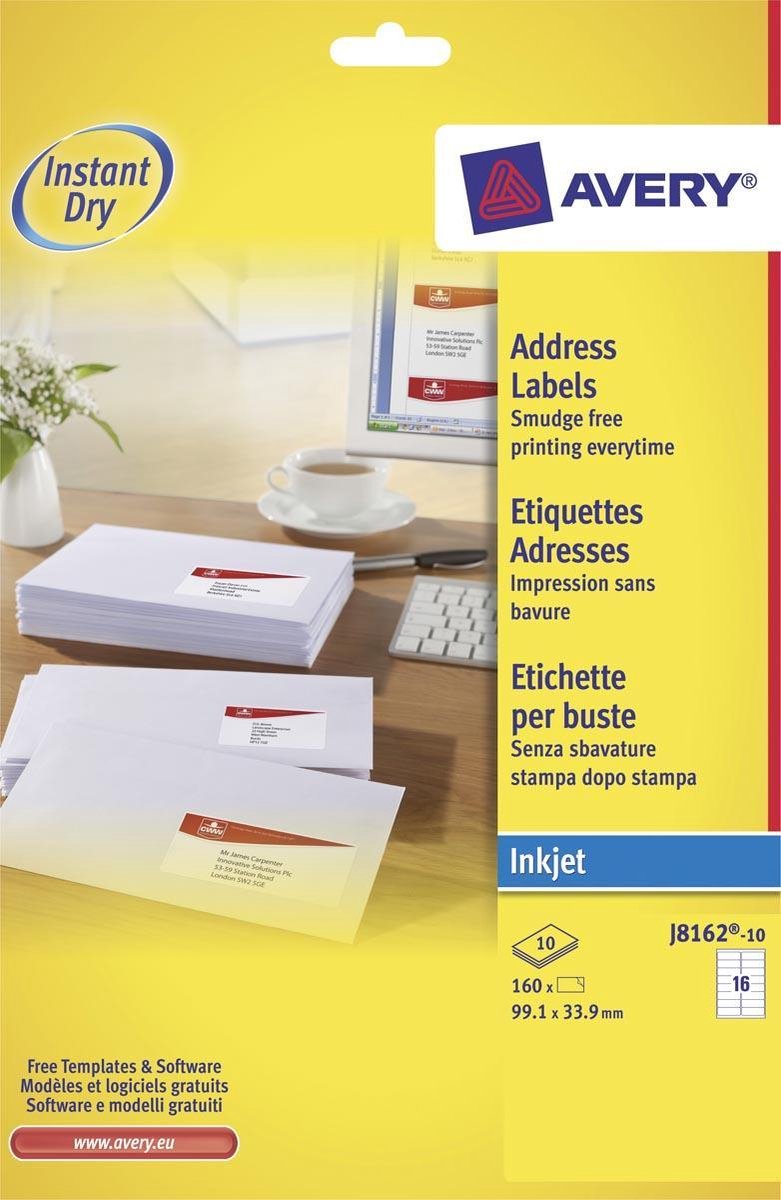 Avery hvid adresselabel - inkjet - j8162