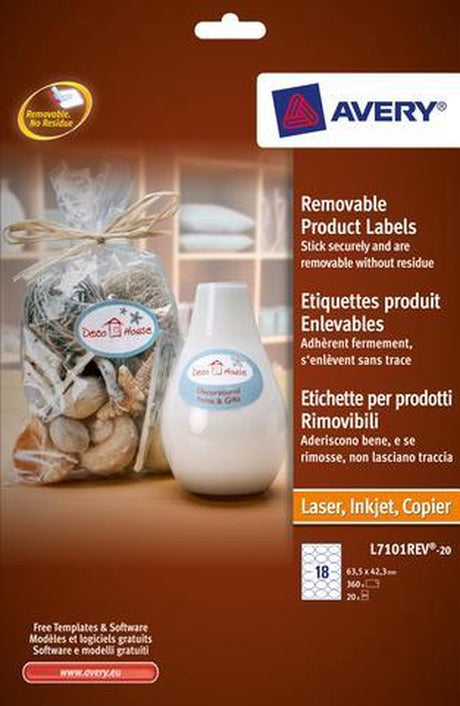 Avery husmærke l7101rev etiketter aftagelige 63,5x42,3 mm hvid