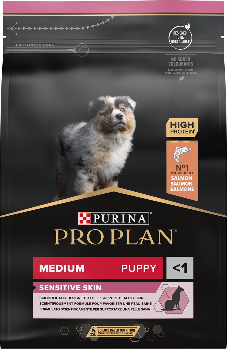 Pro plan hvalp medium følsom hud - tør hundefoder - laks - 3 kg