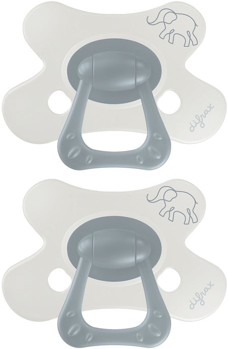 Difrax fopspeen natural - 6 tot 12 maanden - olifant - grijs olifantenprint - 2 stuks
