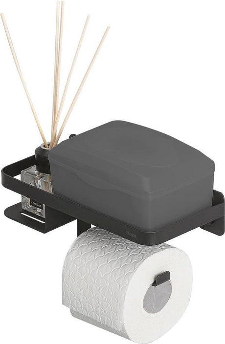 Tiger caddy - toiletrulleholder med hylde - toiletrulleholder med hylde - 24 cm - sort