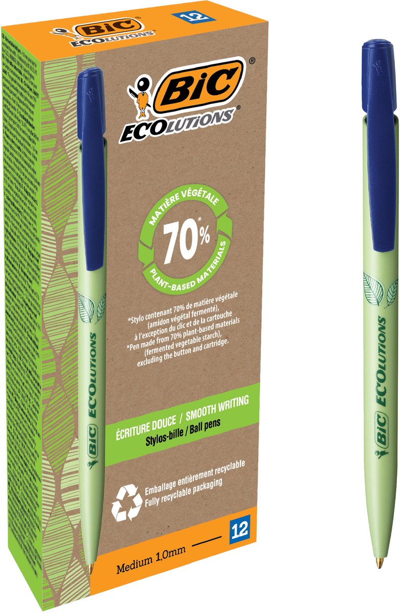 Bic kuglepen ecolutions media clic biobaseret mellemblå | 12 stk