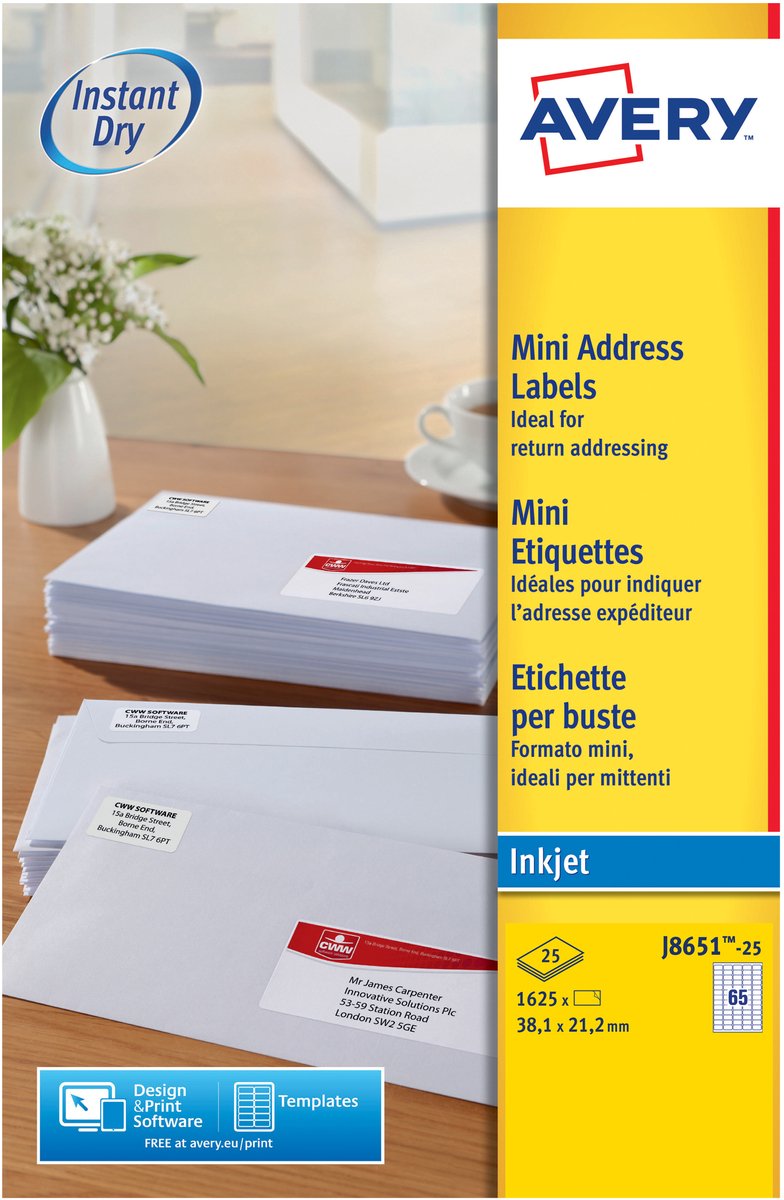 Avery j8651-25 hvid printeretiket
