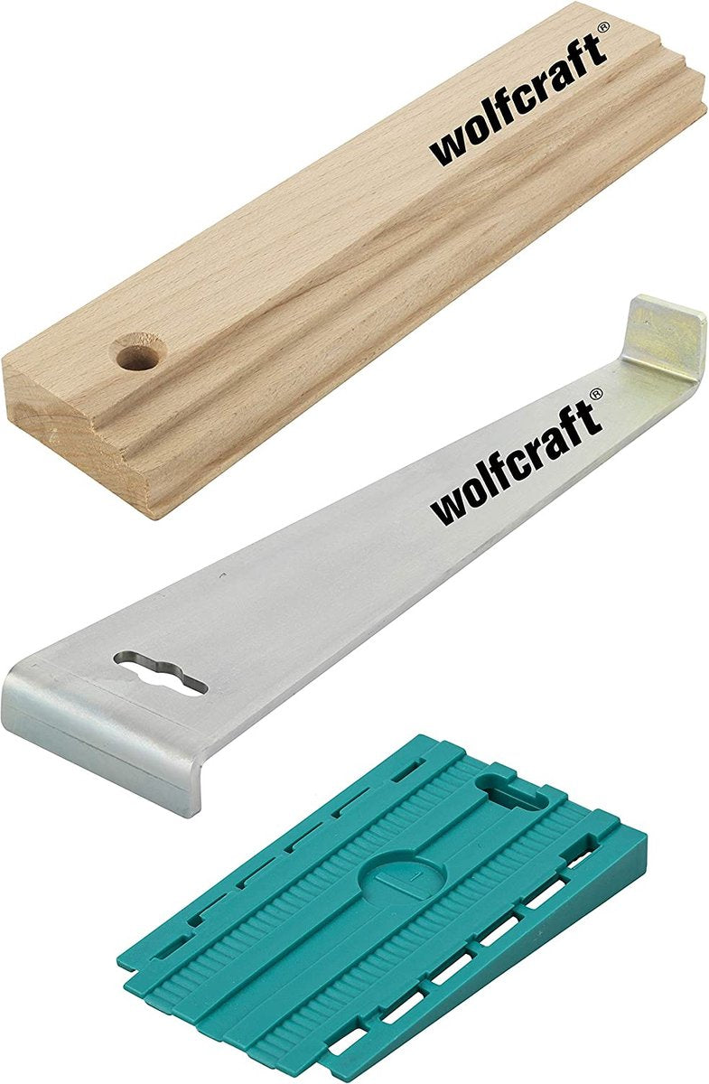 Wolfcraft - laminat læggesæt - komplet sæt læggelaminat - laminat PVC - trækstang - pladevat - justerkiler - 6975000