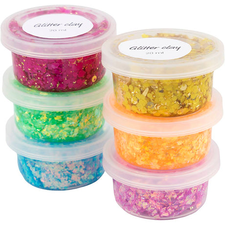Creativ company glitter ler, muntre farver, 6x20 ml 1 æske