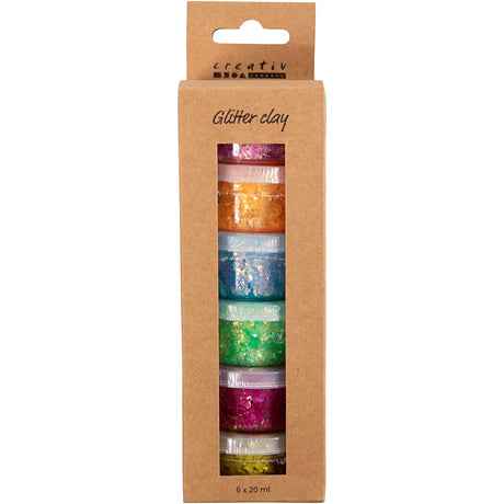 Creativ company glitter ler, muntre farver, 6x20 ml 1 æske