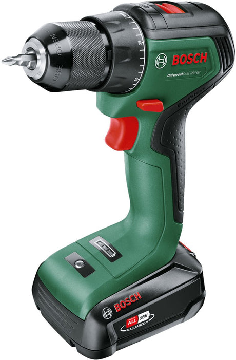 Bosch universaldrill 18v-60 akku boremaskine - med 18 v batteri (2,0 ah) og oplader