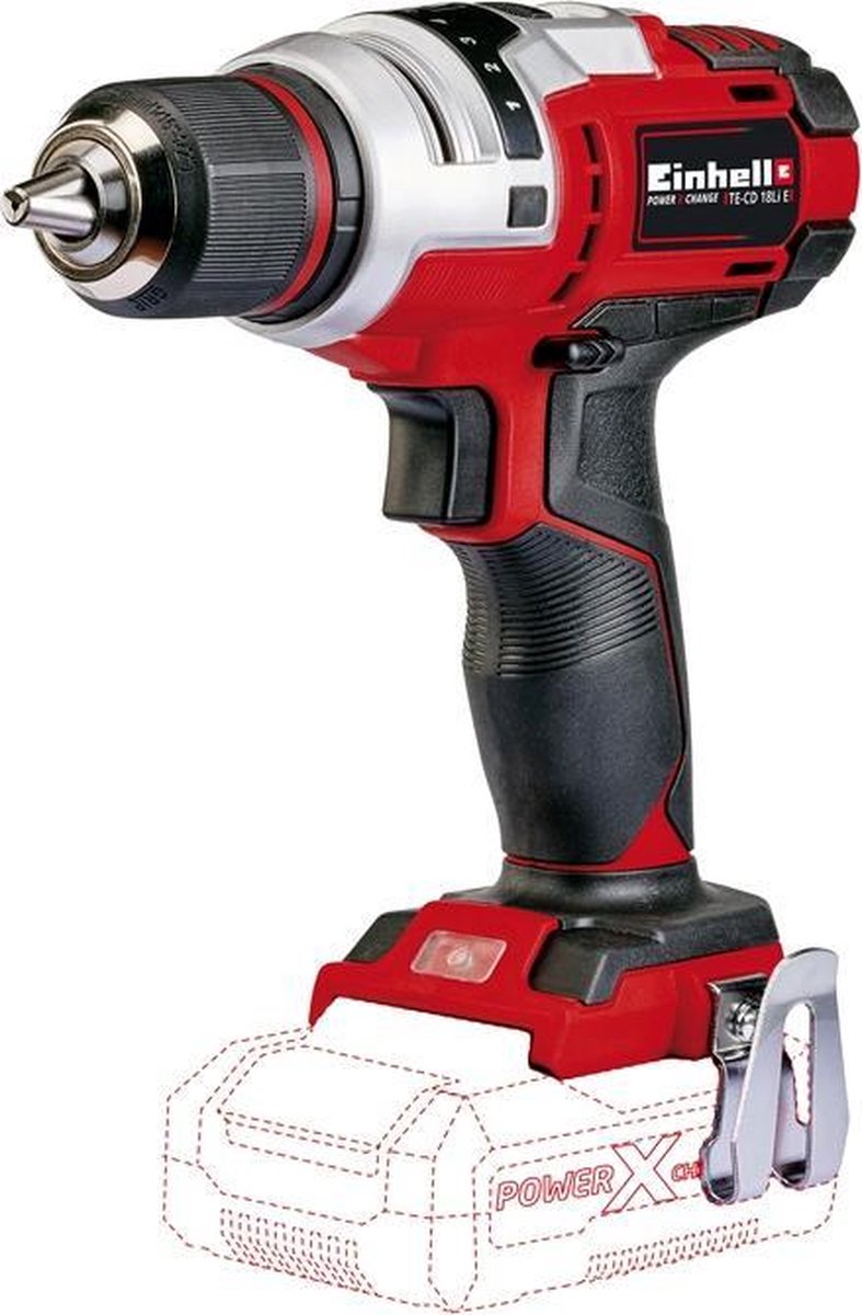 Einhell akku bore-/skruetrækker te-cd 18 li e solo - power x-change - 18 v li-ion - 47 nm - 0-400 0-1.400 rpm - 13 mm nøglefri borepatron - elektronisk momentjustering - ekskl. batteri og oplader