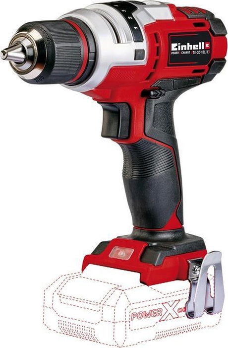 Einhell akku bore-/skruetrækker te-cd 18 li e solo - power x-change - 18 v li-ion - 47 nm - 0-400 0-1.400 rpm - 13 mm nøglefri borepatron - elektronisk momentjustering - ekskl. batteri og oplader