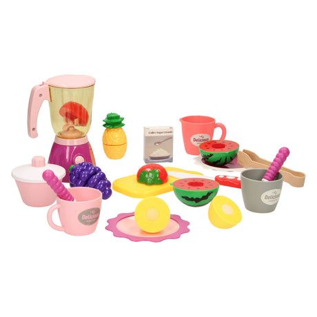 Juicebutik legetøjslegesæt med blender - farverigt børnekøkken.
