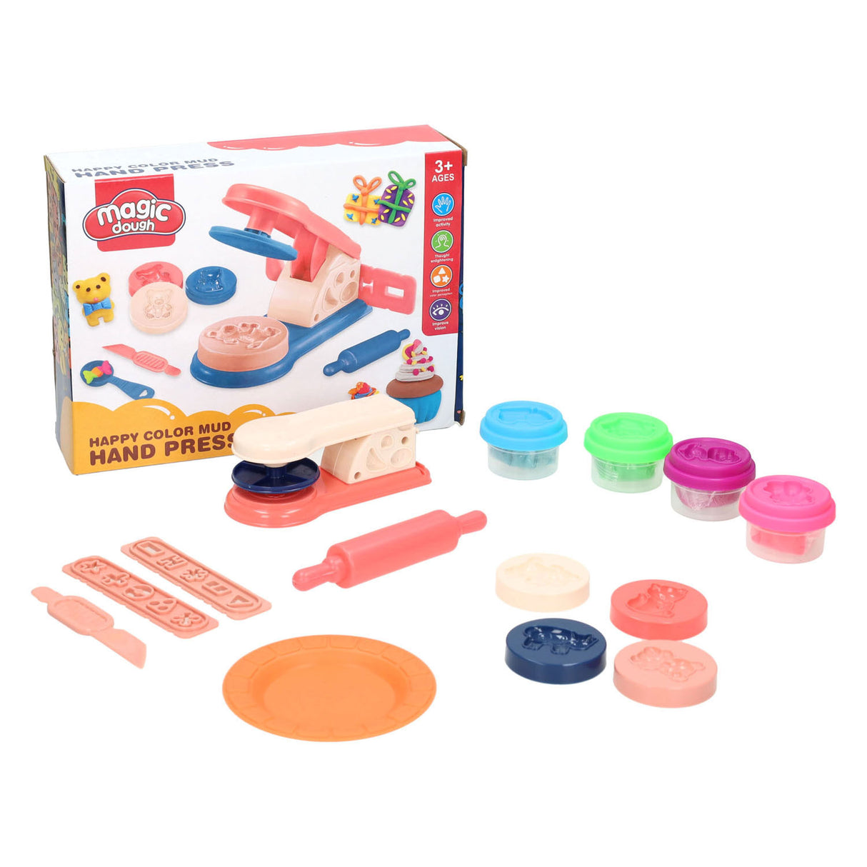 Lobbes toys bv lersæt med lerpresse - 4 farver ler