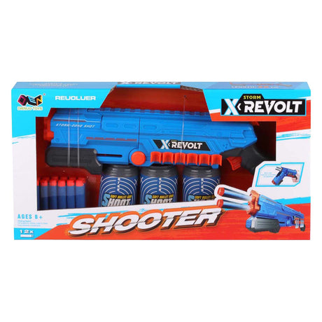 Lobbes legetøj f.eks. shooter x revolt - med 12 bløde pile og 3 dåser