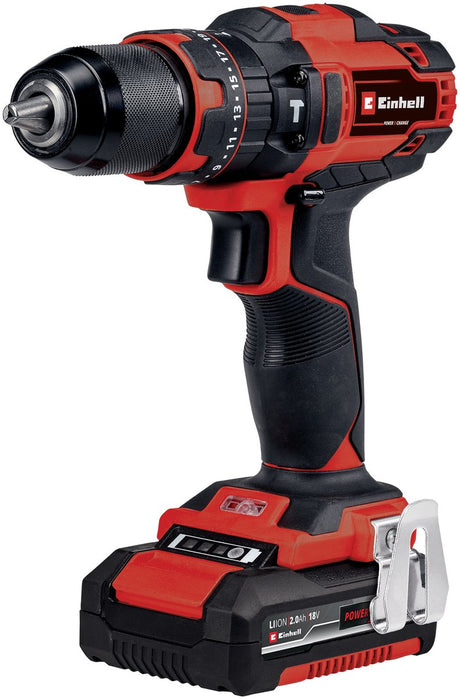 Einhell akku slagboremaskine/skruetrækker te-cd 18 40 li-i +64 kit - power x-change - 18 v li-ion - med slagfunktion - 40 nm - 2-gear - max. 24.000 slag min - inkl. 1x 2,0 ah batteri, opladertilbehør