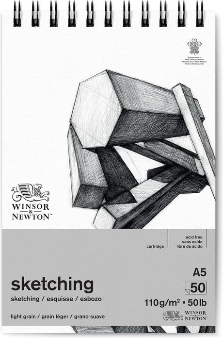 Winsor Newton 6672001 Spiral Drawing Skitse Pad A5 – 110g m², 50 ark, tegnepapir til skitsering og tegning