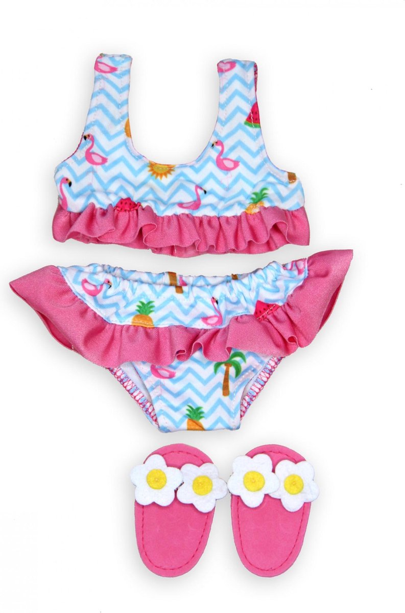 Heless doll bikini with flamingo slippers, 35-45 cm
