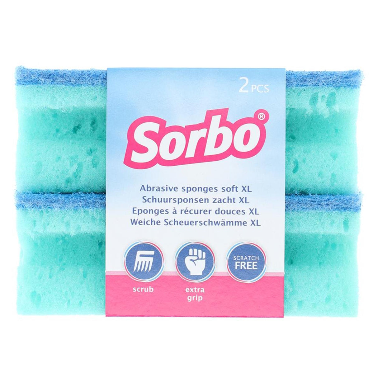 Sorbo skuresvampe blød xl ridsefri 11,5x6x4cm sæt med 2 stk.