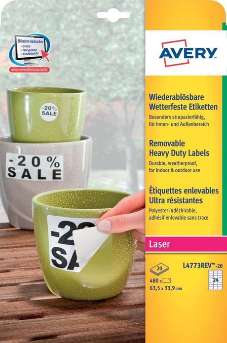 Avery zweckform vejrbestandig etiket avery np 63 - 5x33 - 9 mm 20 ark 24 etiketter pr.