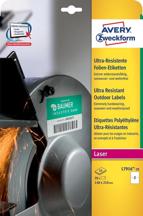 Avery ultra resistente etiketter til udendørs brug ft 210 x 148 mm (b x h), æske med 20 etiketter
