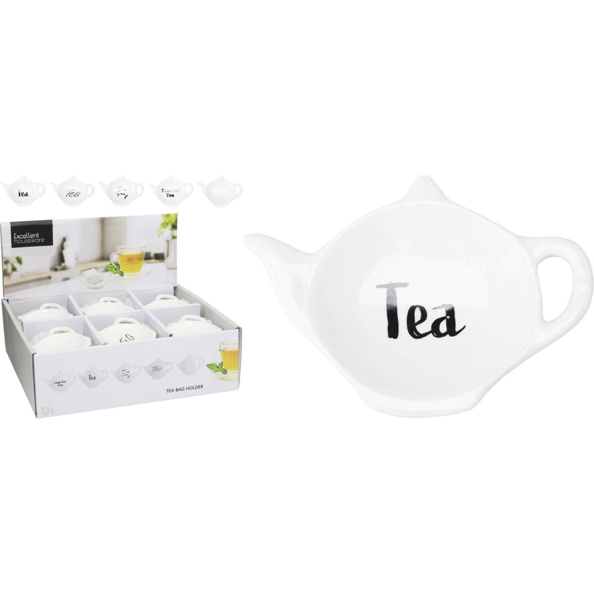 Fremragende husholdningsartikler teposeholder porcelæn med tekst te - 12x9x2cm