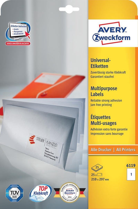 Umærkede sans marque avery laser inkjet etiketter 210 x 297 mm