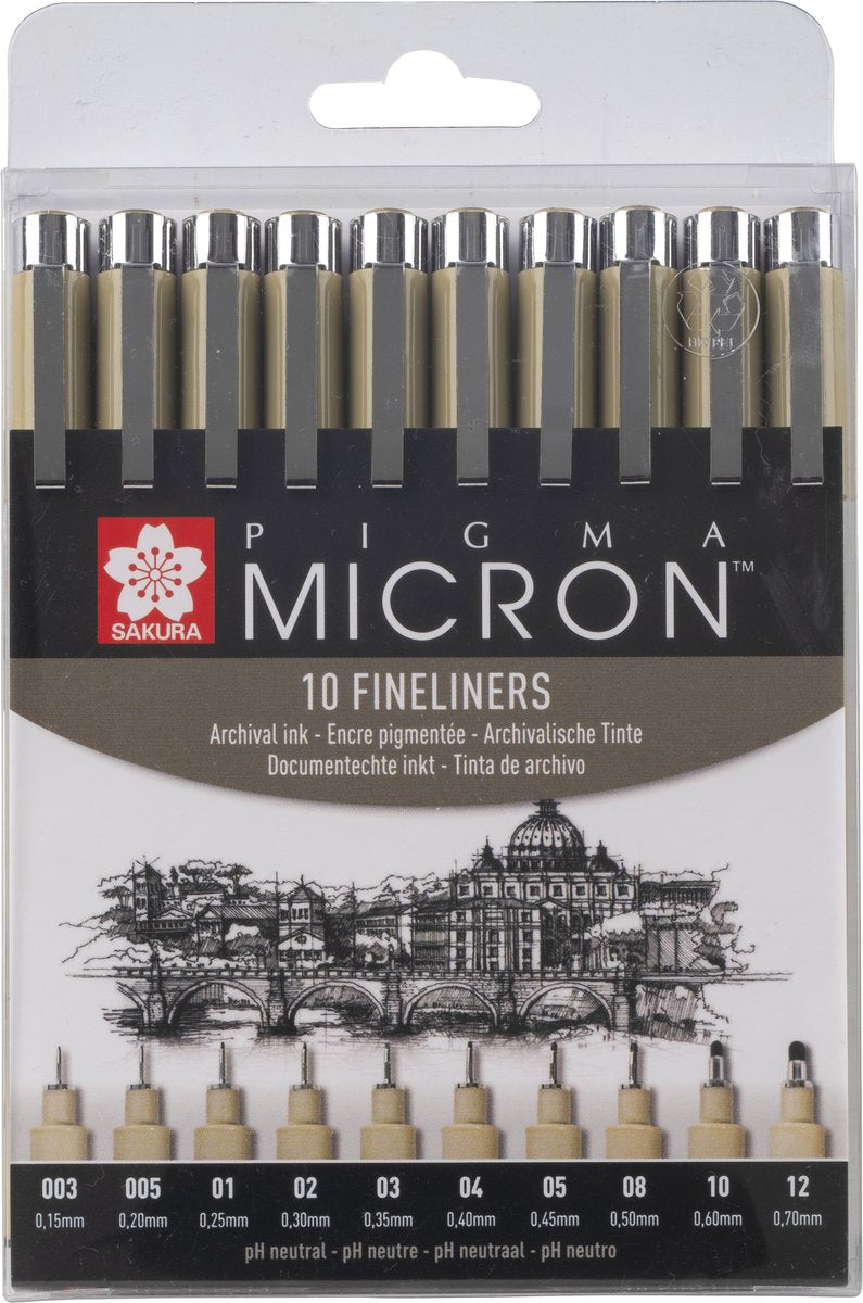 Sakura pigma micron fineliner penalhus - 10 fineliners - sort