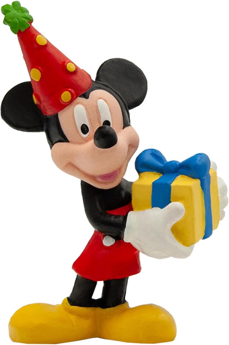 Bullyland 15348 – spillefigur og samlerfigur Mickey Mouse med gave, ca. 7 cm – naturtro og rigt detaljerede – ideel som kagefigur og lille gave til børn fra 3 år.