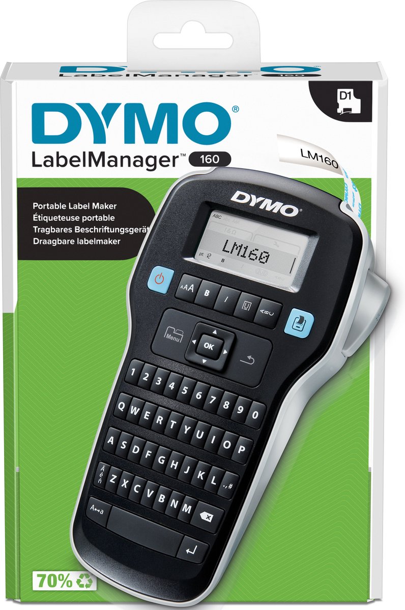 Dymo label manager 160 label maker | bærbar etiketprinter med qwerty-tastatur | inklusive sorte og hvide d1-etiketter (12 mm) | til hjem og kontor