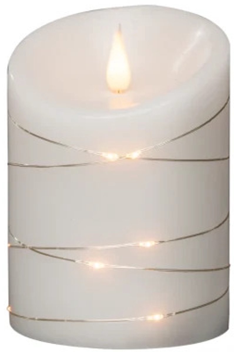 Konstsmide 1844-190 - LED stearinlys med levende lys 3D flamme - indpakket med 16 lamper micro LED sølv metaltråd - med 4-8 timers timer - på batteri - til indendørs - varm hvid