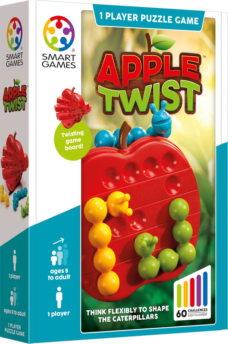 Smarte spil æble twist - roterbart logisk tænkespil - 60 snoede udfordringer - fleksibelt hjernespil solospil - fra 5 år