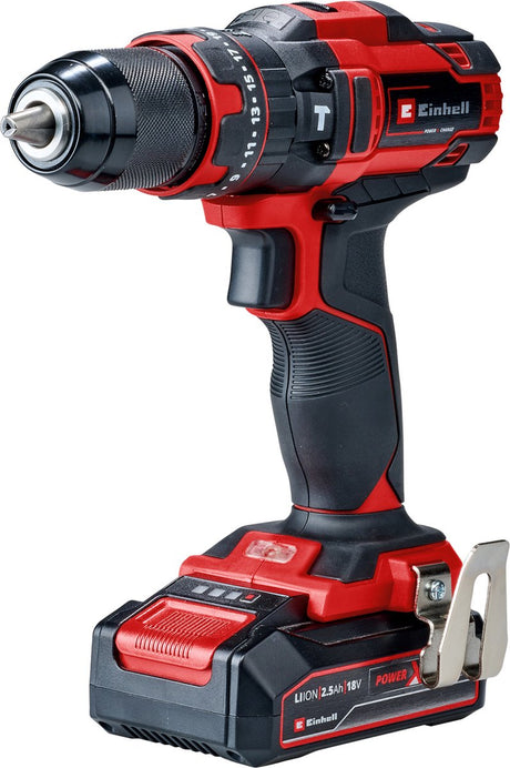Einhell akku slagbore-/skruetrækker te-cd 18 44 li-i kit - power x-change - 18 v li-ion - med slagfunktion - 2 hastigheder - 44 nm - inkl. 1x 2,5 ah batteri og oplader