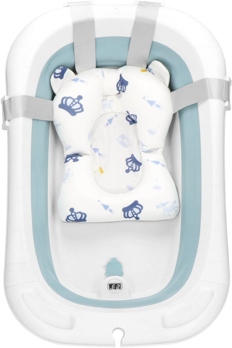 Springos foldbart babybadekar - foldbart - bærbart - med prop - termometer - pude - op til 12 måneder - 35 l - blå - hvid - 82 x 52 x 22 cm