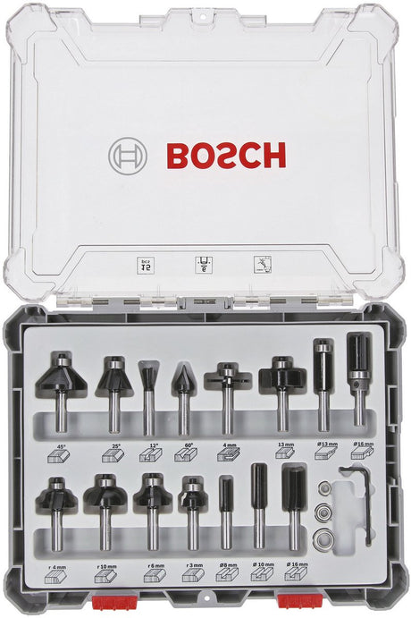 Bosch tilbehør 15-delt blandet fræsesæt - skaftdiameter 6 mm - 2607017471