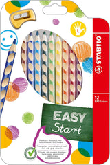 Stabilo Easy Colors farvede blyanter til venstre -håndet - 12 stk. + blyantspidser