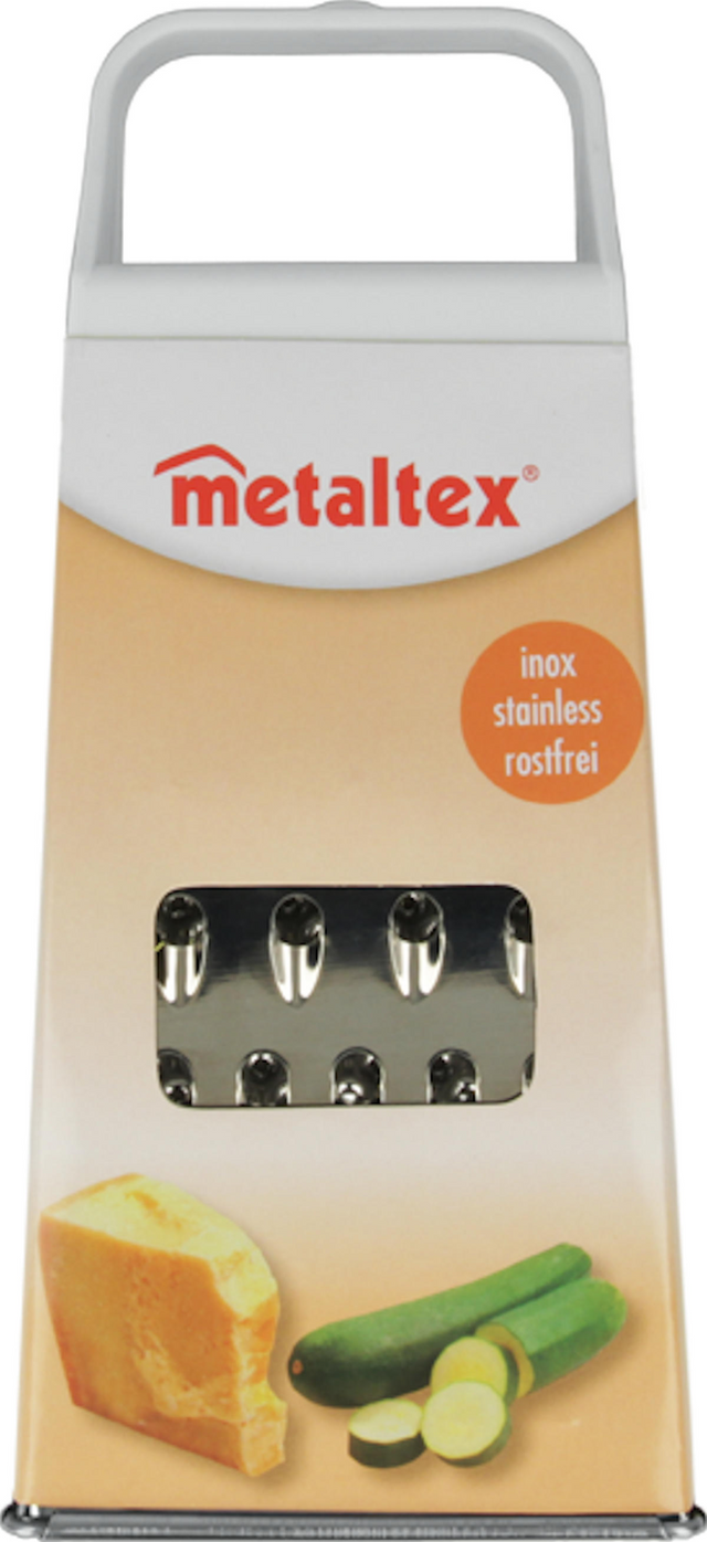Metaltex hånd rivejern i rustfrit stål 4-sidet - fint, groft, medium og skiver - køkken rivejern med robust håndtag