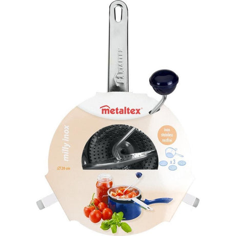 Metaltex Milly grøntsagsmølle røresigte rustfrit stål med 3 indsatser 20cm