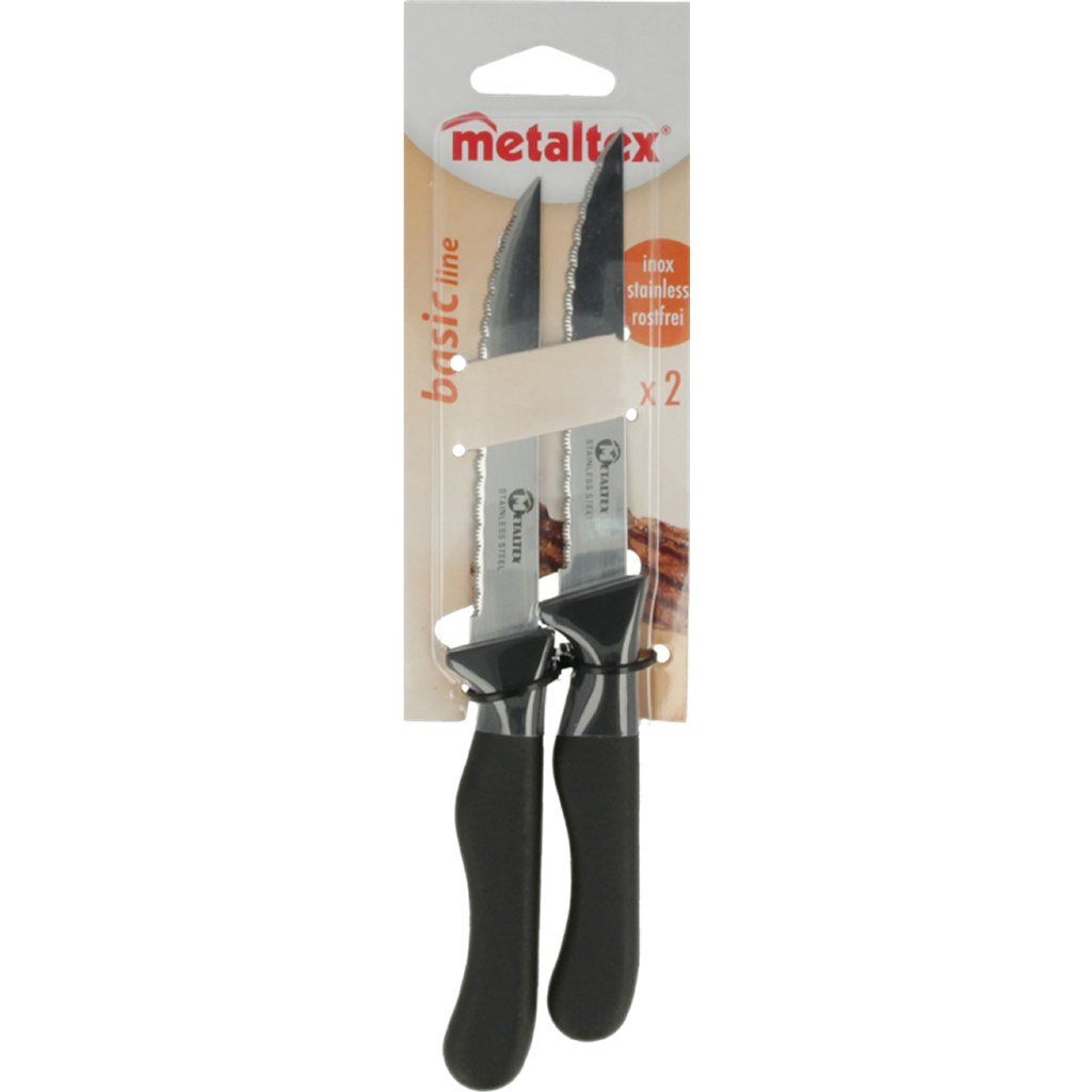 Metaltex basic line bøfknive 2 stk rustfrit stål sort