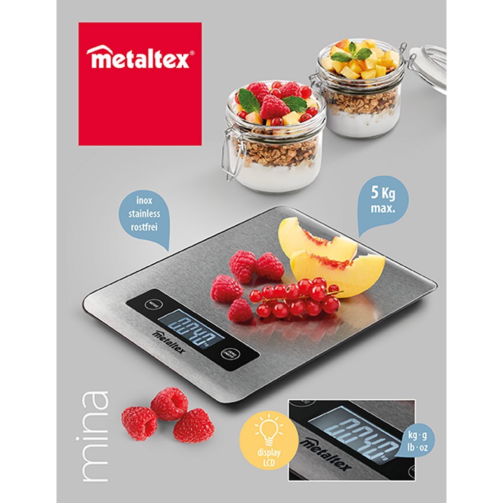 Metaltex køkkenhjælpere min digital køkkenvægt i rustfrit stål